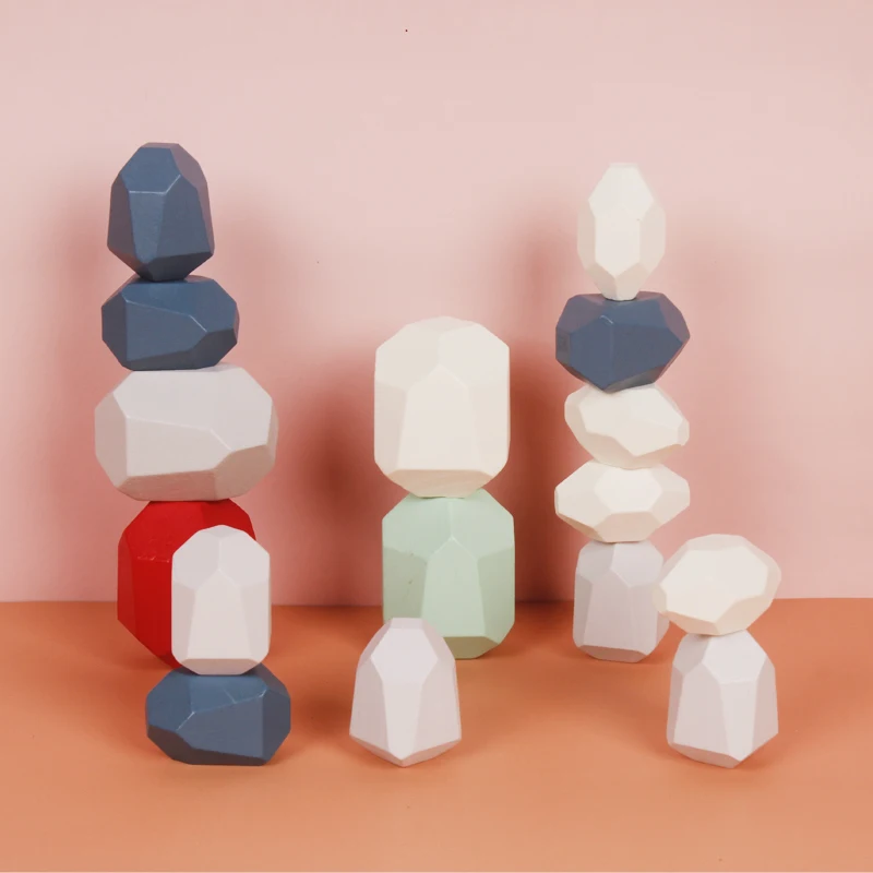 Drvene igračke kreativni drveni Дженга gradbeni blok boje kamena razvojne igračke hladni ton skandinavski stil polaganje igre dječji darovi