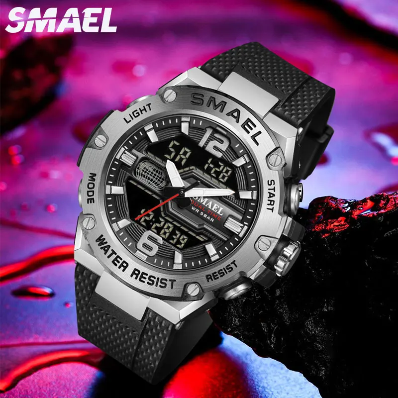 SMAEL 3 Time luksuzni sportski muški sat dual display vodootporan 50 m kronograf vojni satovi veliki brojčanik muški sat za alarm 8033