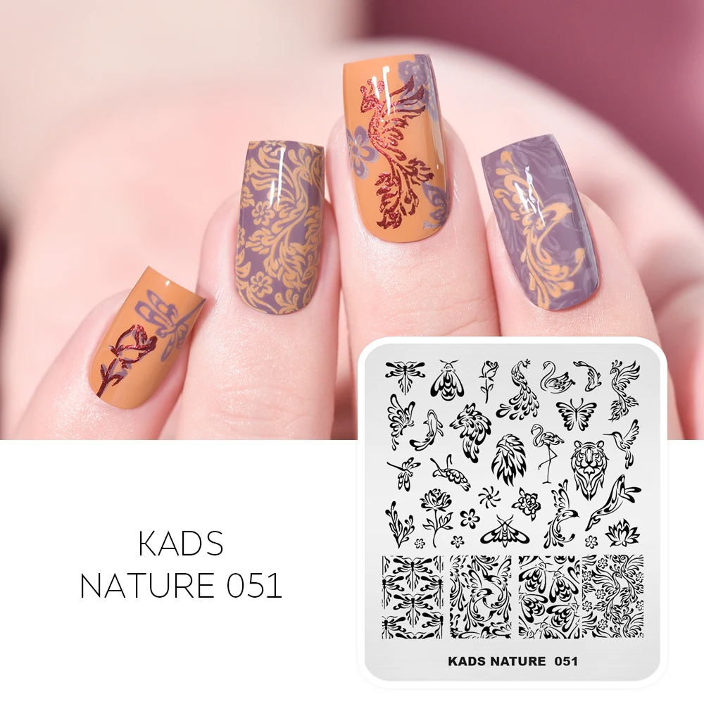 KADS New Nail Stamping Plates Nature 051 Flower Rose Cute Animal Nails Design 2020 nehrđajućeg čelika Nail Art Image Plate matrica 3