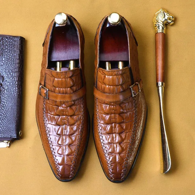 Muški Poslovne Haljina Oxford Retro Cipele Od Prave Kože Krokodila Pattern Britanski Elegantna Metalna Kopča Za Svadbene Cipele Poslovne A75