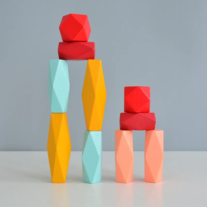 Dječji drveni u boji kamena Jenga Building Block razvija igračka kreativni skandinavski stil slaganje igre Rainbow drvena igračka poklon