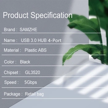 SAMZHE USB 3.0 hub 4 port splitter prijenosni koncentrator super brzinu od 5 Gb / s napajanje USB produžni za iMac Desktop laptop